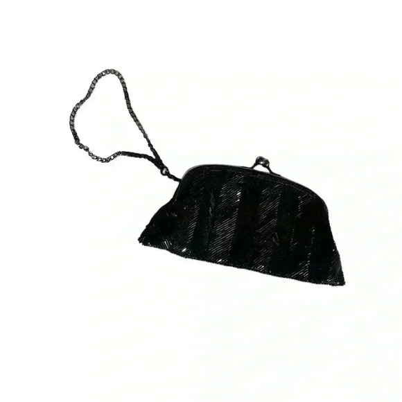 The Limited black beaded chain clutch wristlet satin lining gently used - Picture 6 of 8